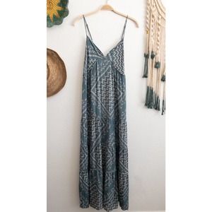 Blue Boho Floral Print Tank Maxi Sundress Size Medium